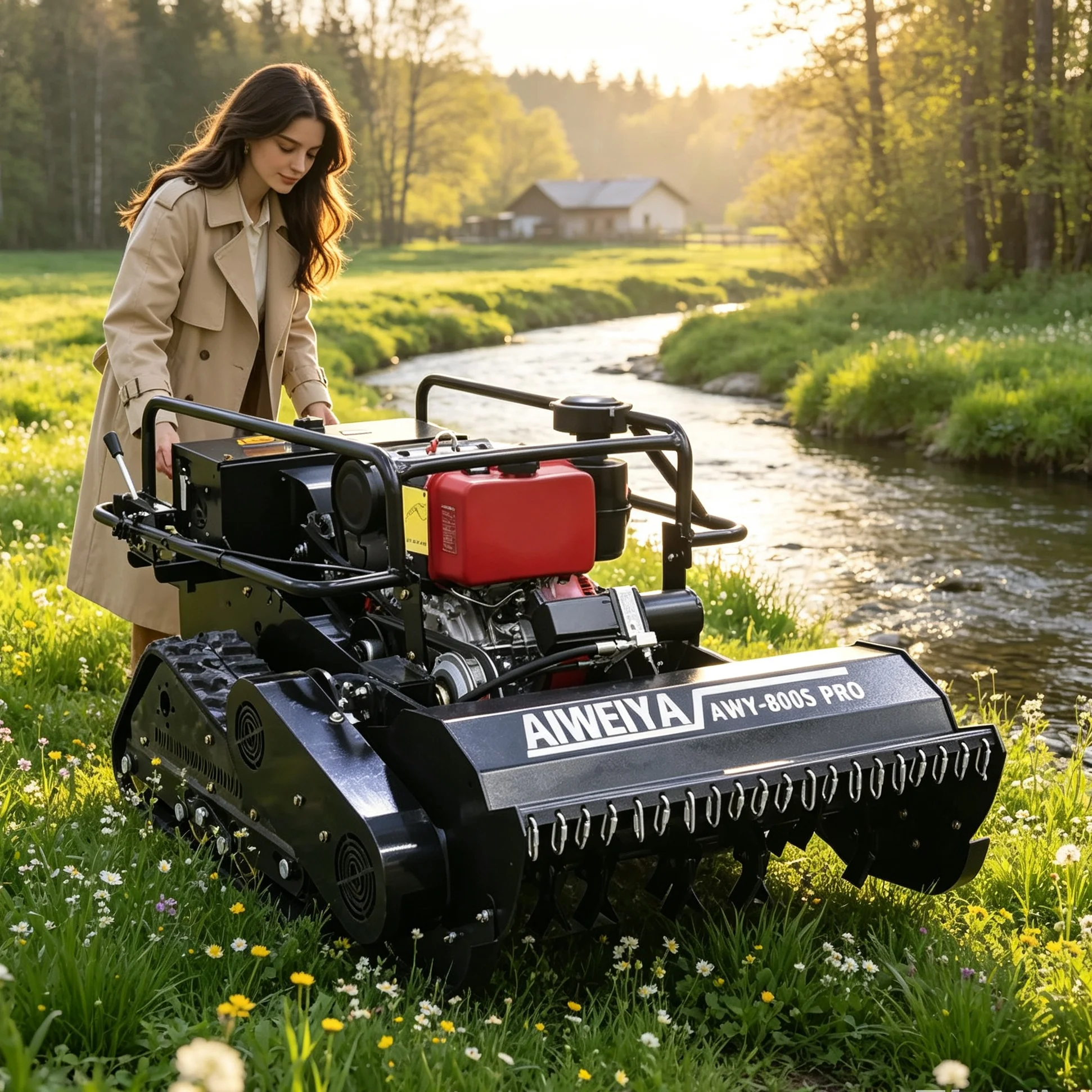 Customized Crawler‑Chassis 800Spro Black Diesel Mulching Brush Cutter, Self Propelled Remote Control with High‑Torque 4‑Stroke