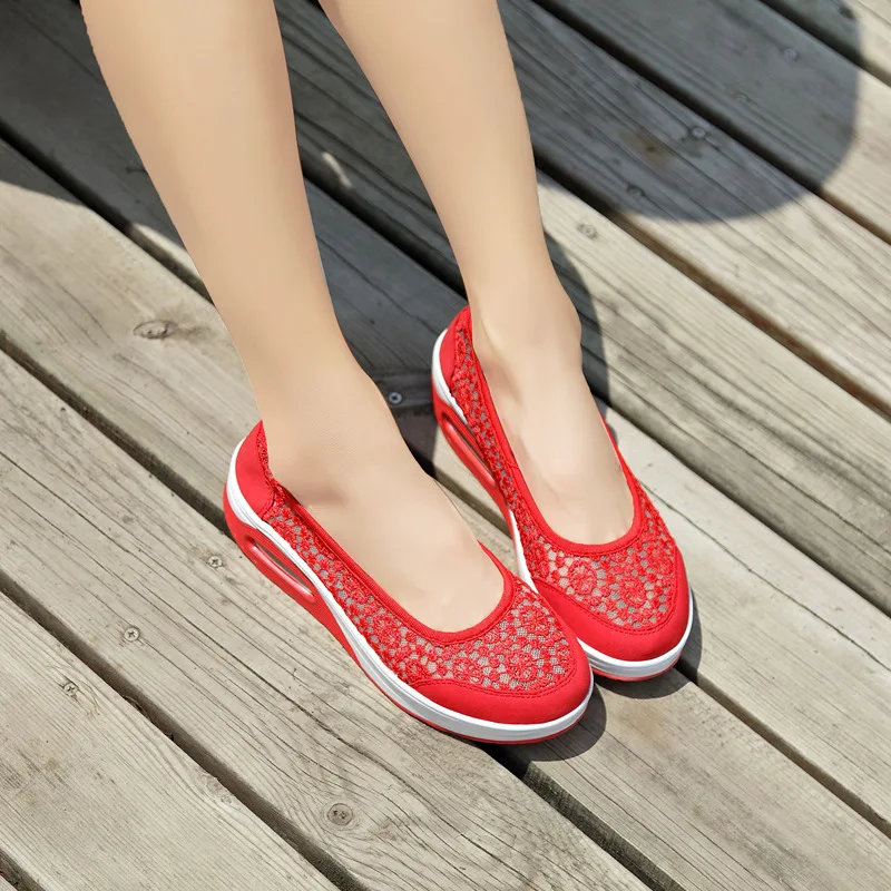 2024 Summer Swing Casual Soft Lace Air Mesh Breathable Women Shoes Sneakers Wedges Platform Chaussure Femme Sport Zapatos Mujer