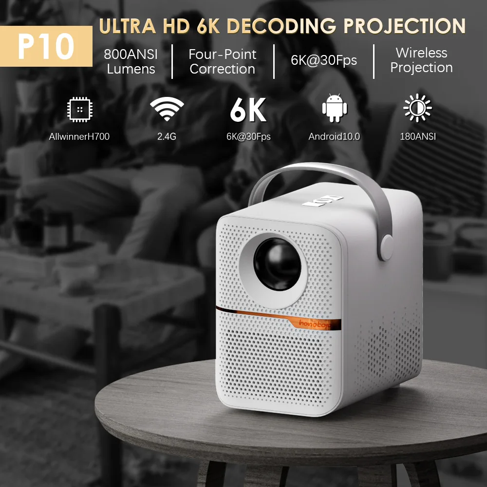 

P10 Smart Mini Projector 300ANSI Lumen 4K Portable Home Theater with WIFI BT 1080P Movie Theater Beamer for iPhone Android