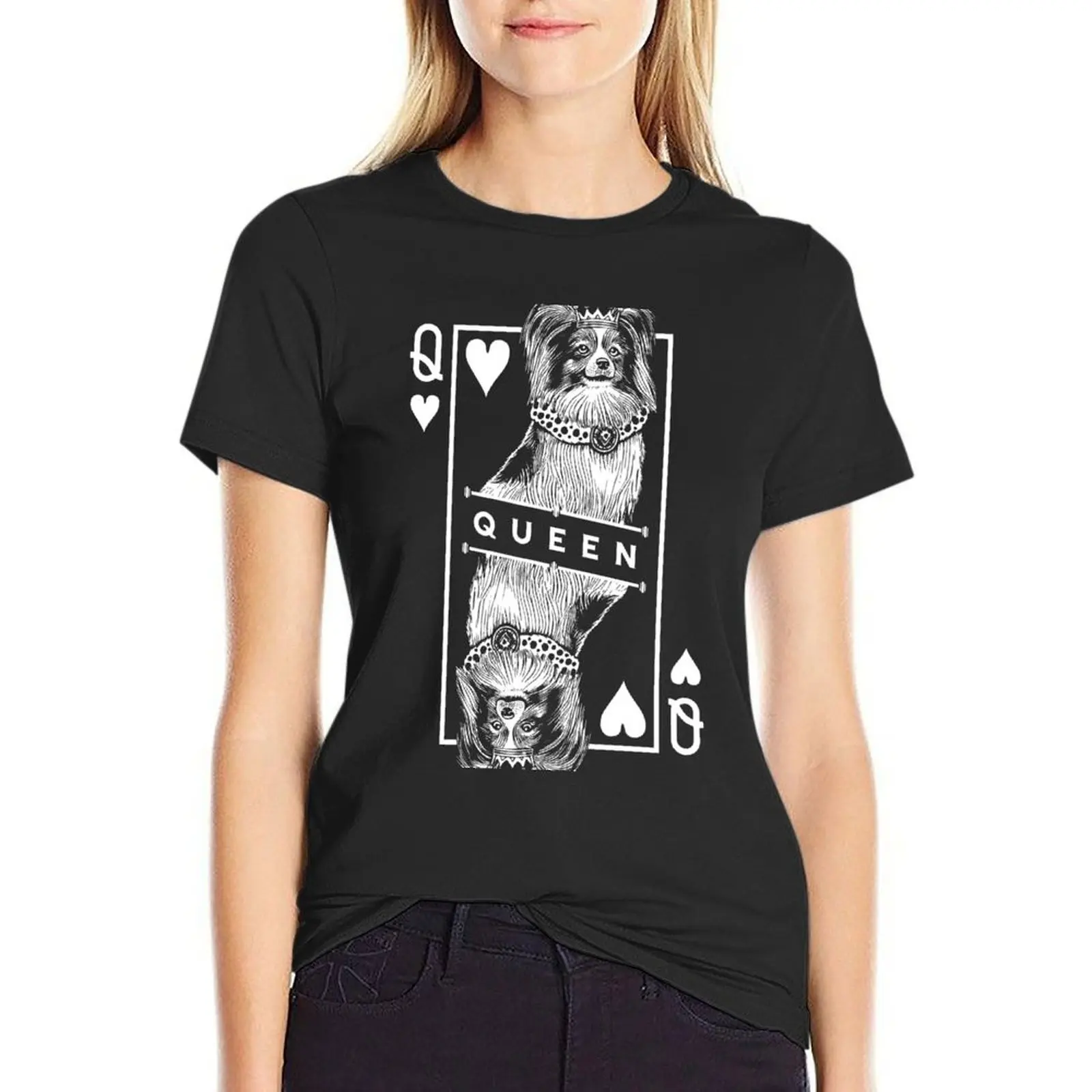 Papillon Queen Of Hearts Funny Butterfly Dog Lover Pop Art T-Shirt vintage blacks t-shirts for Women cotton