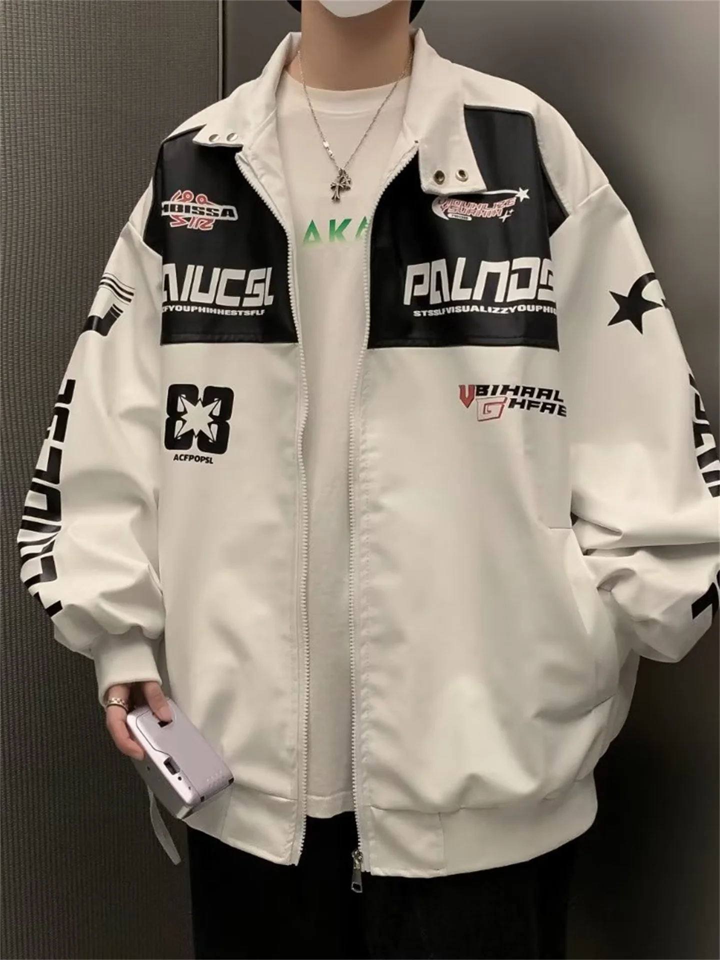 

Retro Motorcycle Sle PU Leather Jaet Men's American High-End Trendy Street Racing Suit Color Blo Stand Collar Flight Ja...