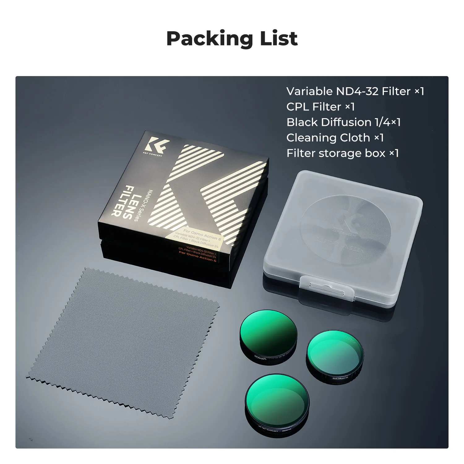 K&F CONCEPT Snap On CPL ND8 ND16 ND32 ND64 Schwarzdiffusionsfilter 1/4 Filterset für DJI Osmo Action 6 HD optisches Glas Mehrfac – Detail 32