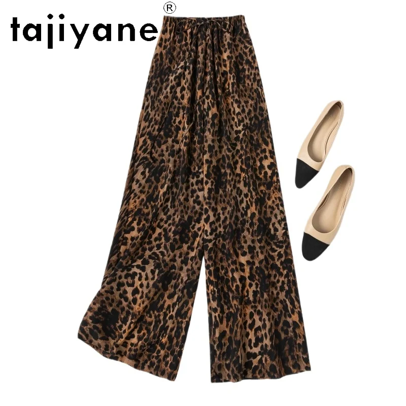 

TAJIYANE 100% шелковые брюки из тутового шелкопряда, женские модные брюки с леопардовым принтом, повседневные прямые брюки, новая весенняя женская одежда 2026 calça