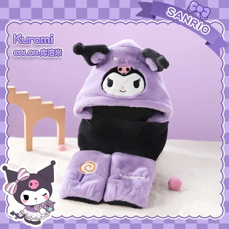 Genuino Sanrio Cinnamoroll My Melody Kuromi niños lindo cálido felpa invierno protección para los oídos guante bufanda a prueba de frío regalo de una pieza