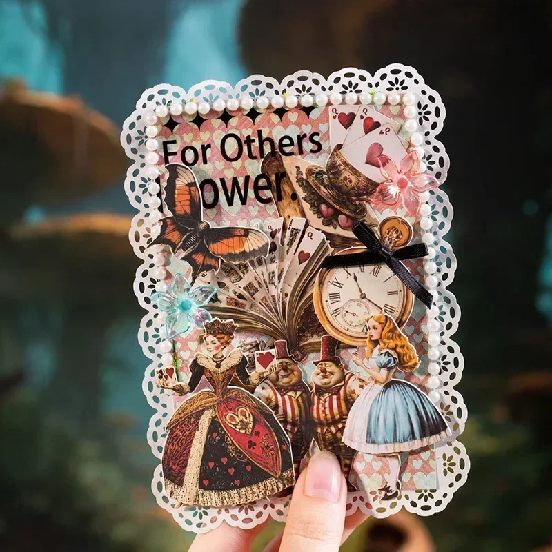 25 uds Material pegatinas decorativas collage tarjeta dura rey de corazones manual del teatro de Alicia suministros de papel álbum de recortes 176*116mm
