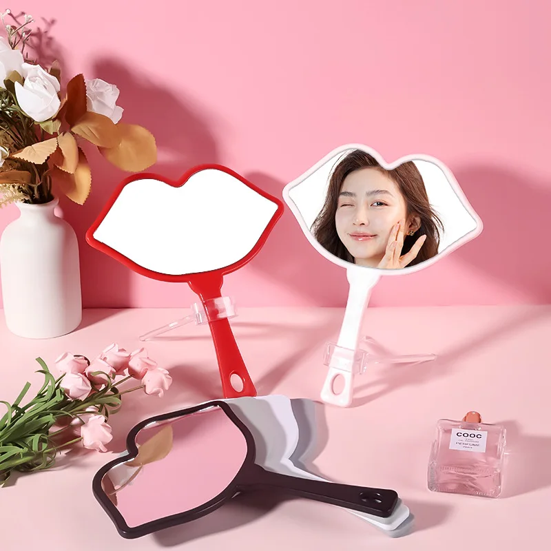 Oversized Lips Shape Hanging Handheld Mirror with Metal Stand for Bathroom Bedroom Vanity Decor Premium Acrylic