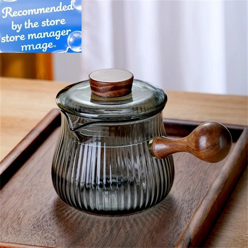 

430 мл японский полосатый боковой деревянный ручка стеклянный чайник кунг-фу чайный сервиз для заваривания зеленого чая чайная посуда