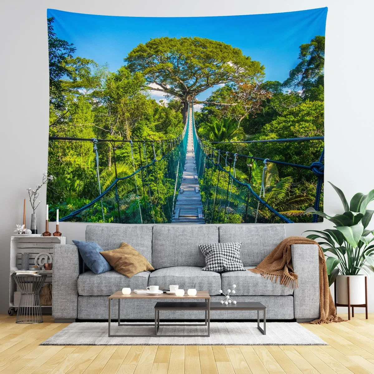 HD-Rainforest Suspension Bridge Tapestry, Adventure Nature Wall Hanging for Bedroom, Dorm or Living Room Decor