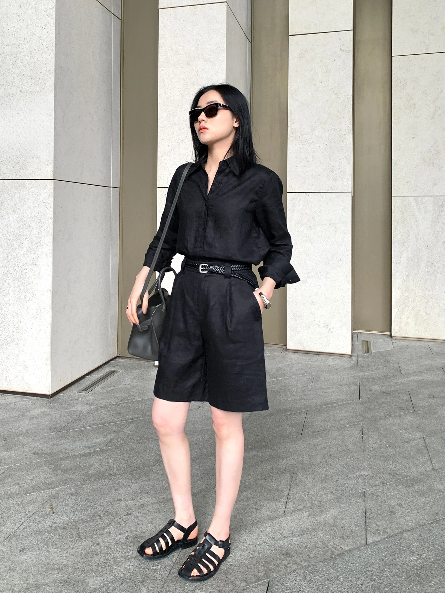 

Muallychen Linen Set oulder Relaxation mat irt High Waist Straight Leg Five-Quarter Pants Women's Faion Set