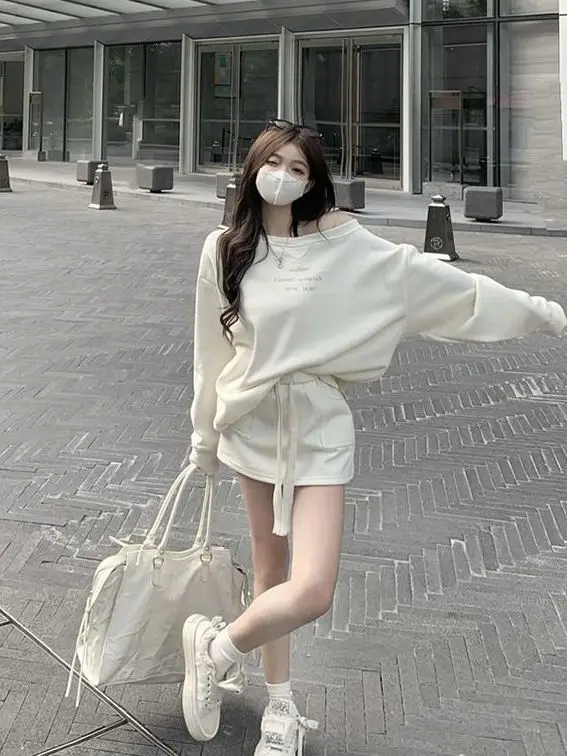 

plus Size Faionable Sweatirt One oulder High Waist Skirt Two Piece Set for Women Casual Sle Autumn Collection