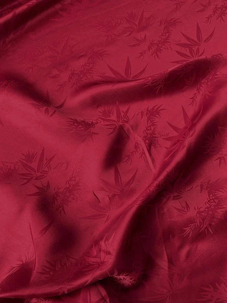 Silk Fabric Jacquard By Meter for Dress Pajamas Bedsheet Pants Shirt Diy Sewing Cloth Soft Breathable Smooth Bamboo Leaf Texture