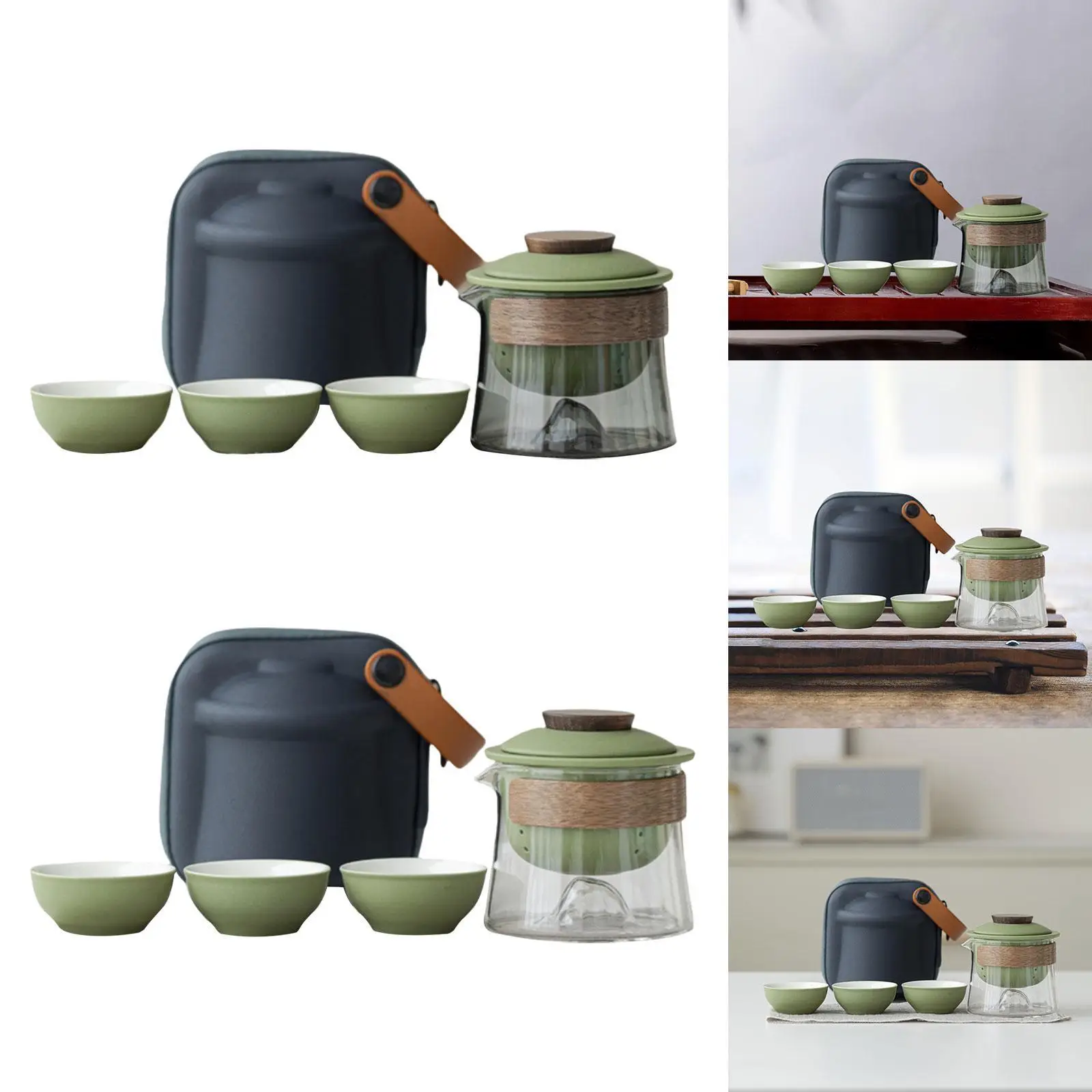 

Mini Travel Ceramic Tea Pot Set 1 Pot 3 Cups for Hiking Business Camping