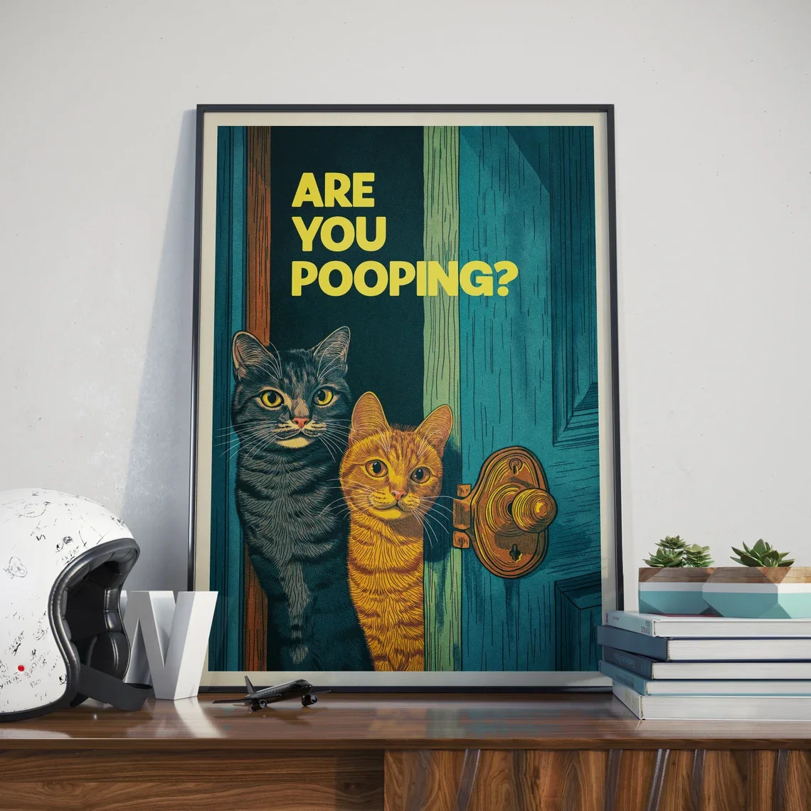 Funny Cat Bathroom Poster, Are You Pooping Print, Retro Pet Wall Art, Sarcastic Kitty Decor, Vintage Humor Sign, Gift for Cat Lo
