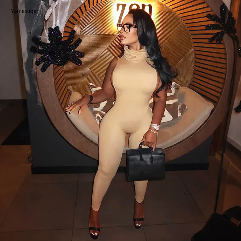 

Yomesugar осенний сексуальный комбинезон с открытой спиной, женский хипстерский водолазка без рукавов, эластичные узкие комбинезоны Y2k, уличная одежда для вечеринок, клубная одежда