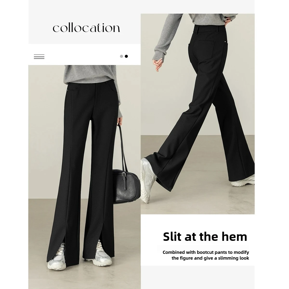 SENTUBILA سراويل نسائية متوهجة لخريف 2025 تصميم سبليت على شكل حرف X مشبك معدني وسحاب بلاكيت سراويل عصرية غير رسمية 153KH2488