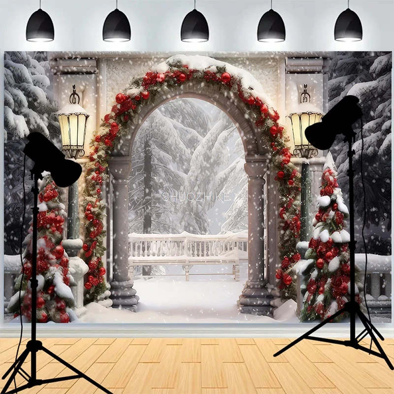 

Rustic Floral Decor Christmas Day Photography Backdrops Santa Claus Fireplace Winter Family Party New Years Background XH-72