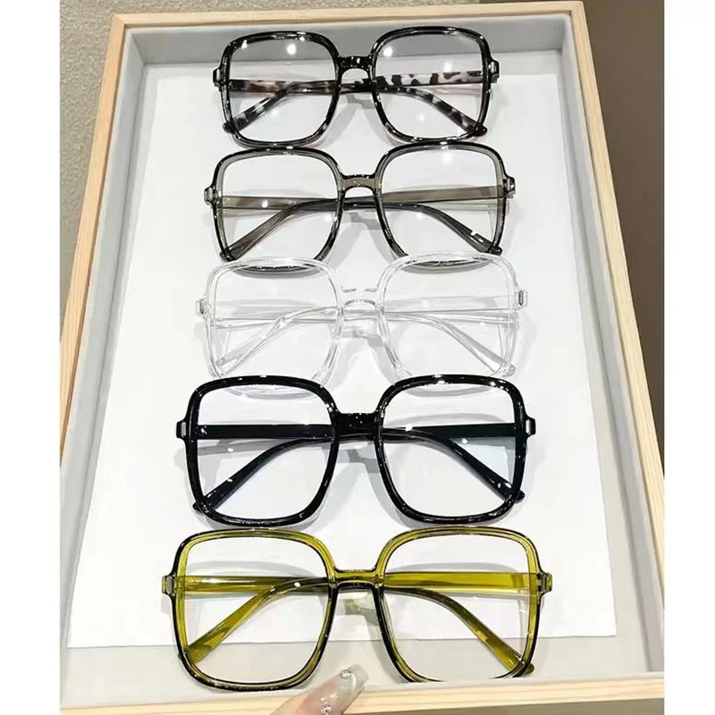 Lunettes combinées rectangulaires à grande monture, mode rétro, tendance, avec lentilles transparentes, adaptées à l'étude et à la lecture, 5 pièces