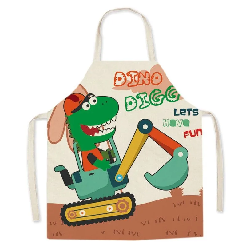 Cartoon cute animal pattern printed linen sleeveless apron home cleaning anti-oil and anti-fouling bib kitchen cooking apron