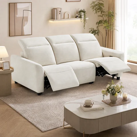 Power Reclining Sofa 3‑Seater Zero Gravity Couch, Zero Wall Hugger Oversized Recliner Sofa, Pet‑Friendly Tri‑Proof Fabric with USB A&C Ports, Adjustable Headrest Quiet Motor for Living Room