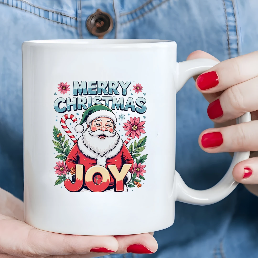 11온스 컵 + 만화 크리스마스 테마 + 메리 크리스마스 조이 일러스트레이션 어린이 선물 가족 사무실 커피 컵