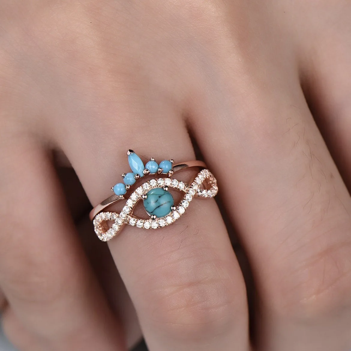 

Rose gold women's retro inlaid turquoise ring women's simple jewelry engagement and wedding jewelry wholesale size 6-10