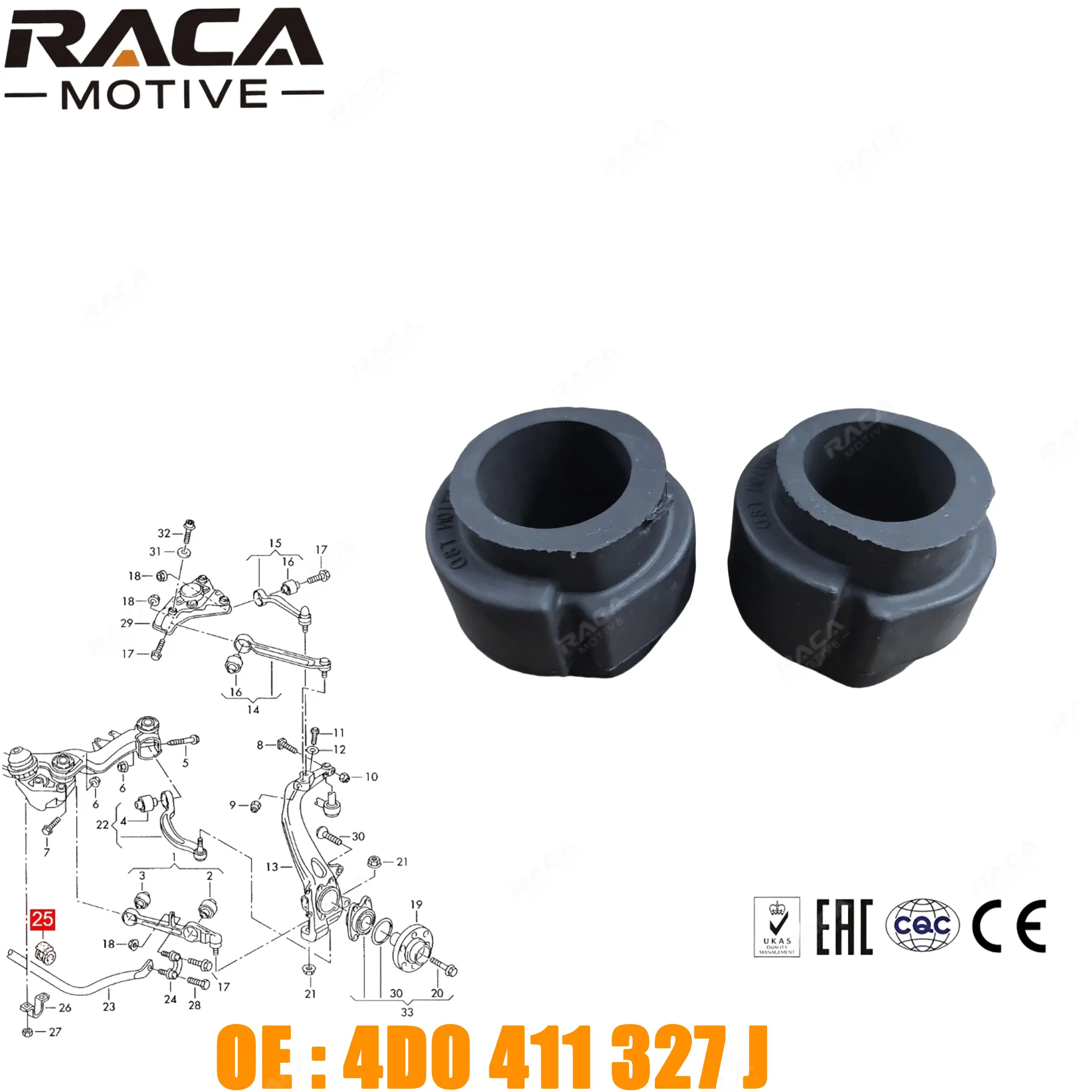 

2-Piece Set of Front Axle Stabilizer Rubber Mounts/Bushings Suitable for Audi A4 A6 A7 A8 Quattro R8 S7 S8 Seat Automobile Exeo 4D0411327J