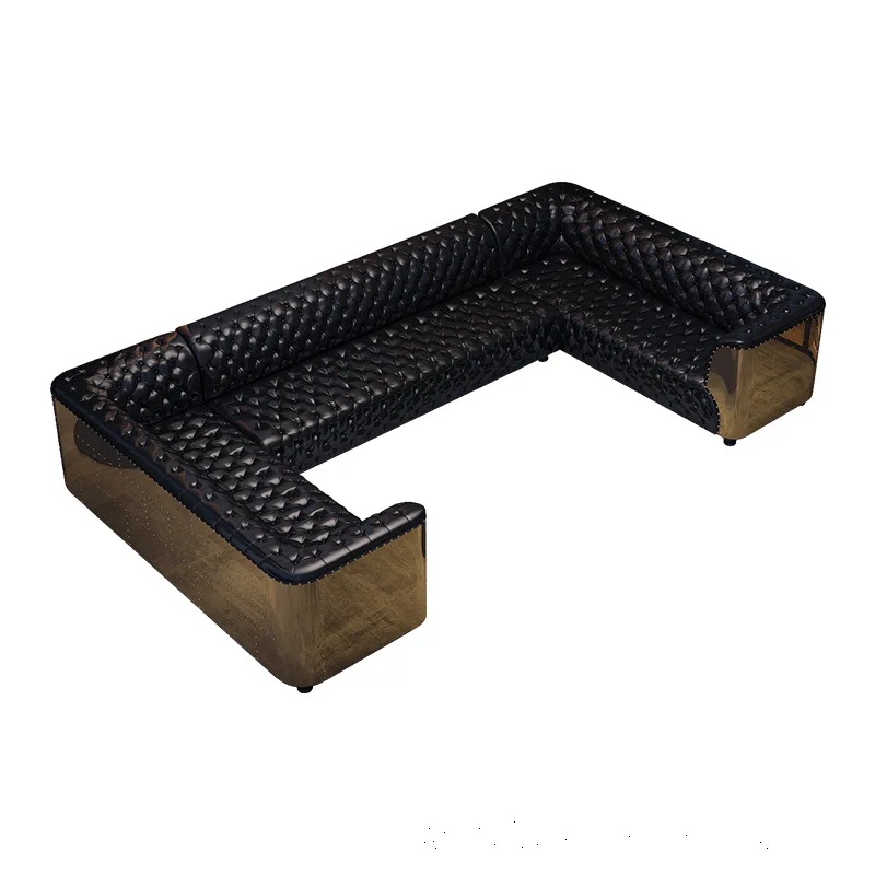 Light luxury pull buckle hotel lobby sofa U-shaped K-room L-shaped villa bar corner leather card seat business style