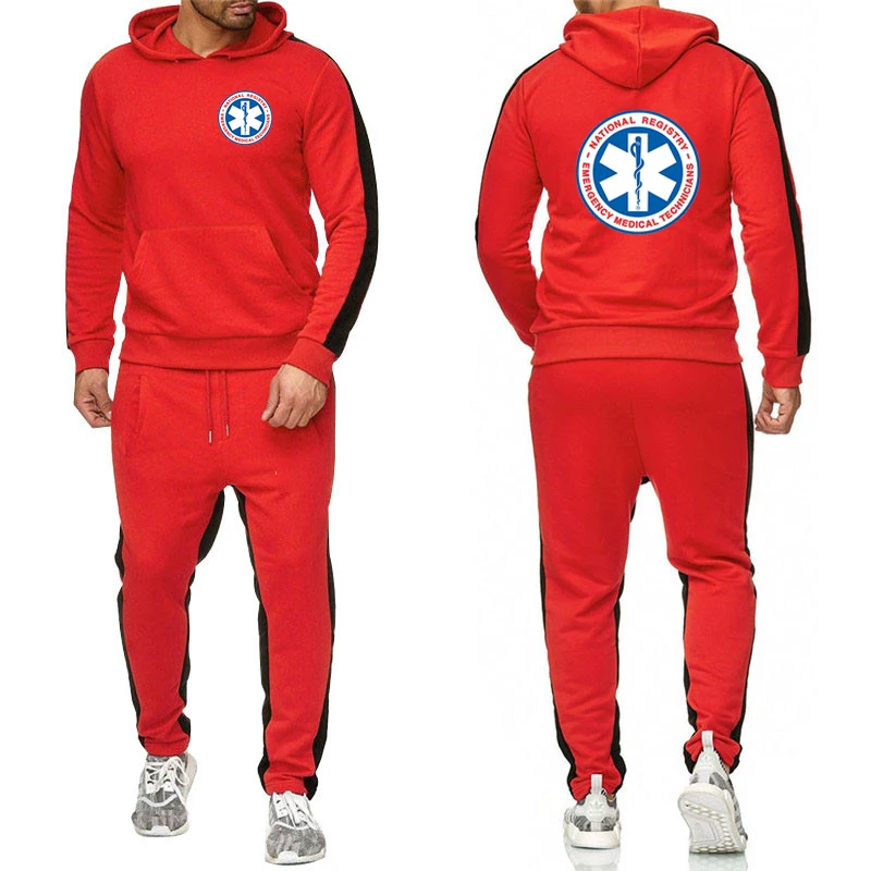 2024 emt Notfall Krankenwagen neue Männer Frühling und Herbst einfarbige Sets Kleie Mode Hoodies Marke Hose lässig Jogger Anzug