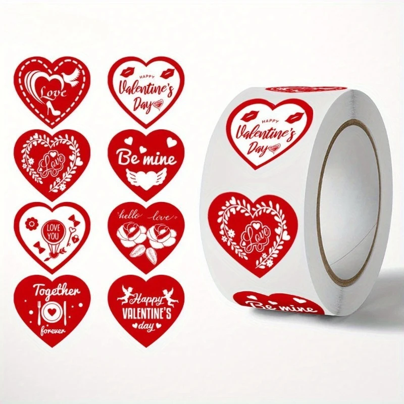 500 قطعة من ملصقات شكر لعيد الحب - تصميم حب رومانسي على شكل قلب، ملصقات ختم ورقية باللونين الأحمر والأبيض غير اللامع #6