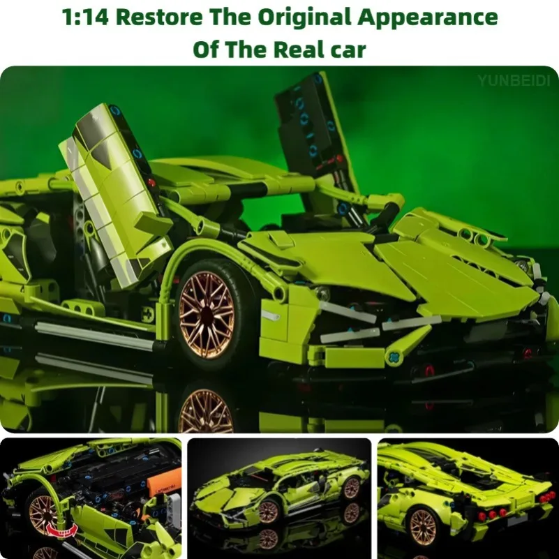 1:14 modèle de bloc de course bricolage 1280 pièces + modèle de voiture télécommandé statique/sport bloc mécanique assemblage jouet cadeaux pour enfants adultes