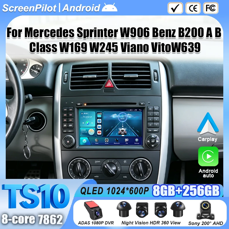 7 Inch Android 16 For Mercedes Sprinter W906 Benz B200 A B Class W169 W245 Viano VitoW639 Car Radio Stereo Head Unit 8 Core RDS