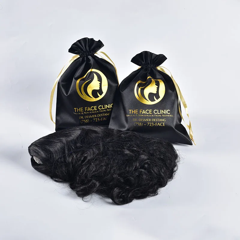 20 قطعة شعار مخصص أسود الحرير الساتان الرباط حقيبة ماكياج الأحذية الملابس عذراء وصلات شعر الباروكات أكياس التعبئة والتغليف تخزين المنزل