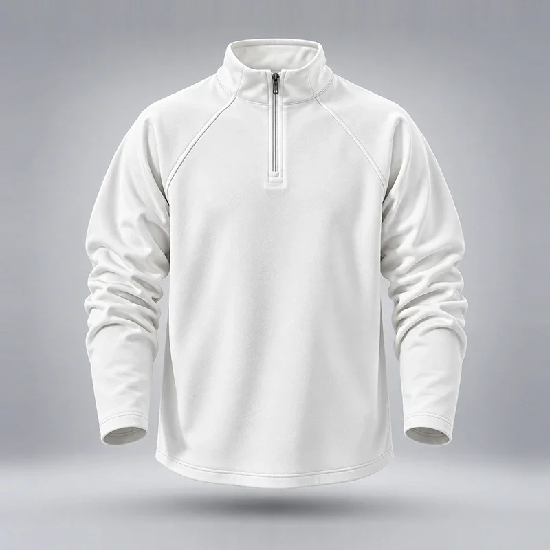 Men Quarter Zip Pullover Fleece Sweatshirt Stand Collar Long Sleeve Raglan Sleeve Solid Color Casual Thermal Warm Base Tops