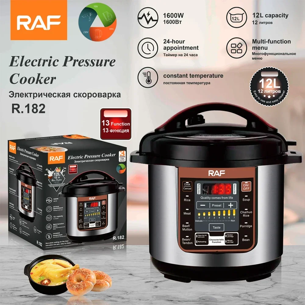 RAF Newest Multifunctional 12L Slow Cooker Smart Programmable Electric Pressure Rice Cooker