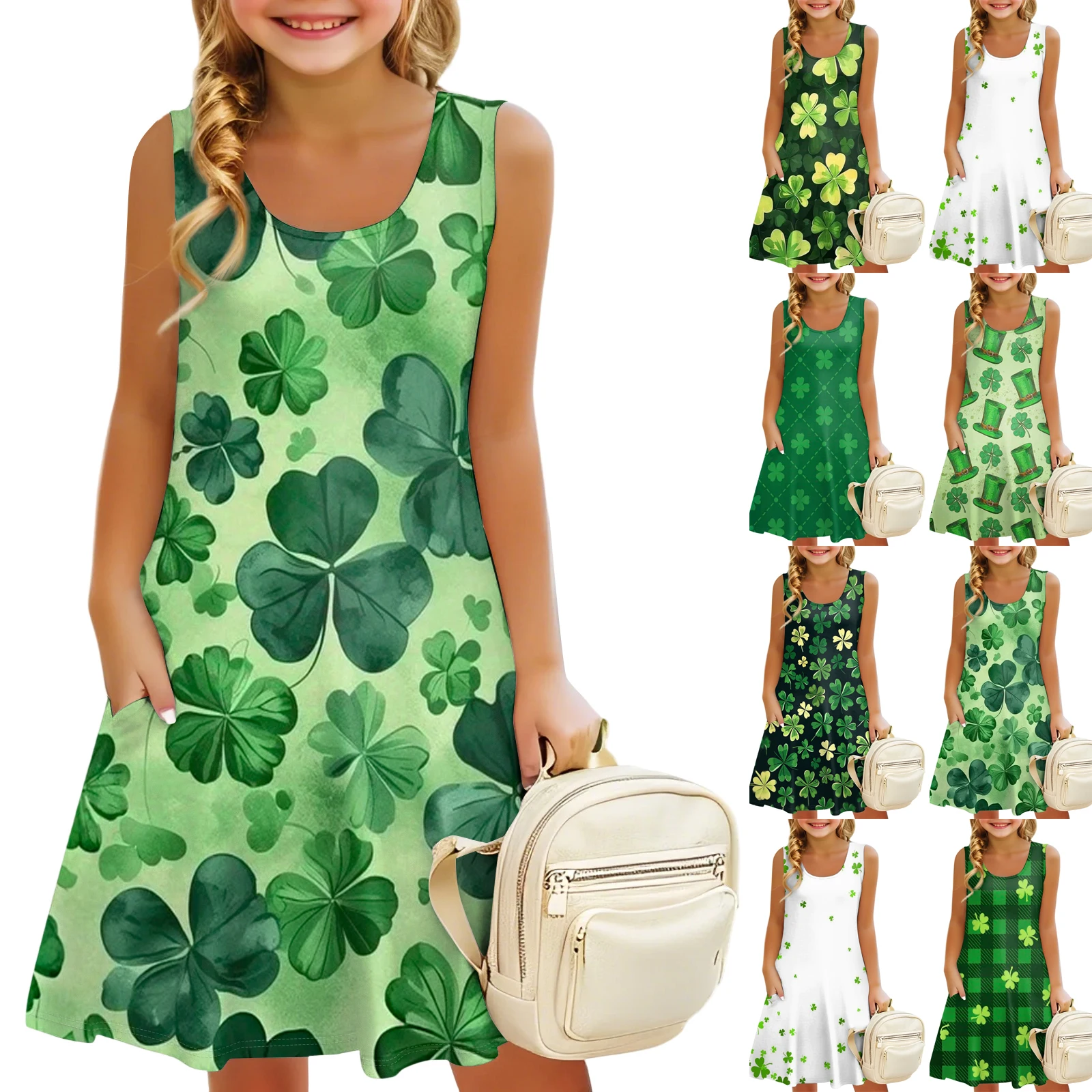

New Children's Saint Patrick's Day Print A-Line Dress Summer Kids Girls Sleeveless U-Neck Dress Child Casual Vacation Dress
