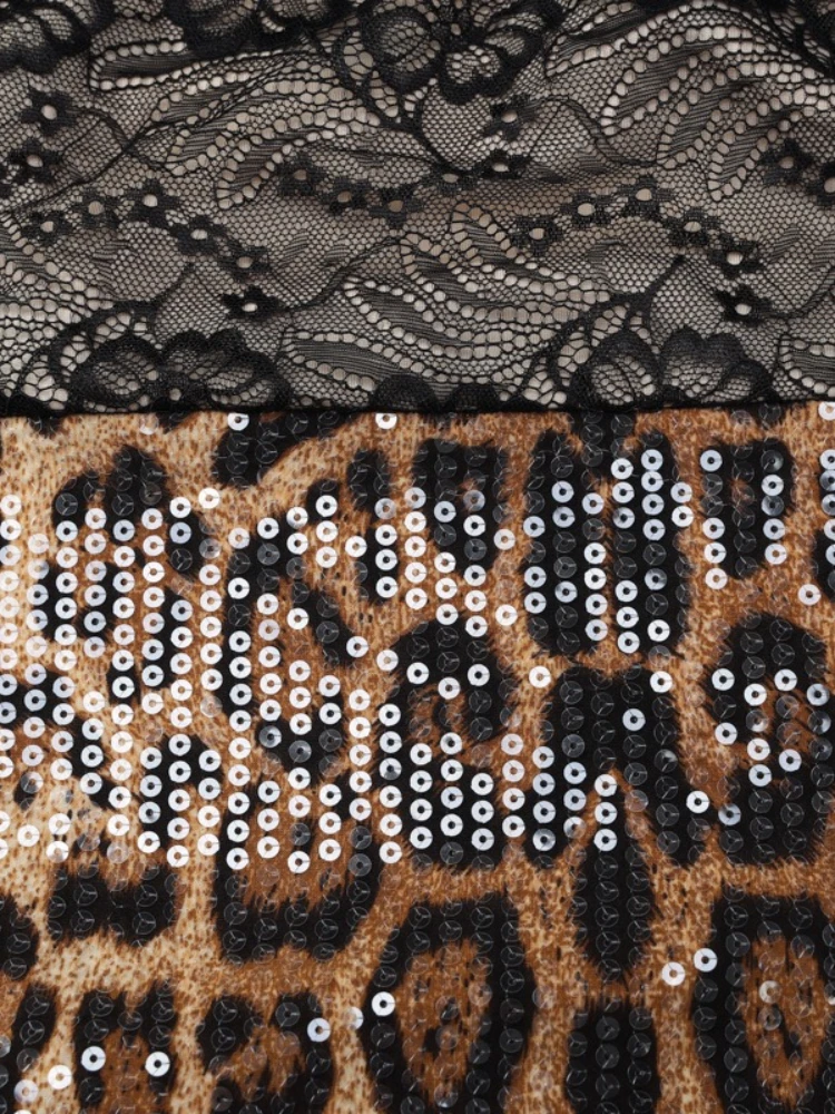 Vestidos de Noche por debajo de la rodilla con lentejuelas y retales de encaje para mujer, vestido elegante sin mangas con estampado de leopardo y espalda descubierta, vestido ajustado para fiesta y discoteca
