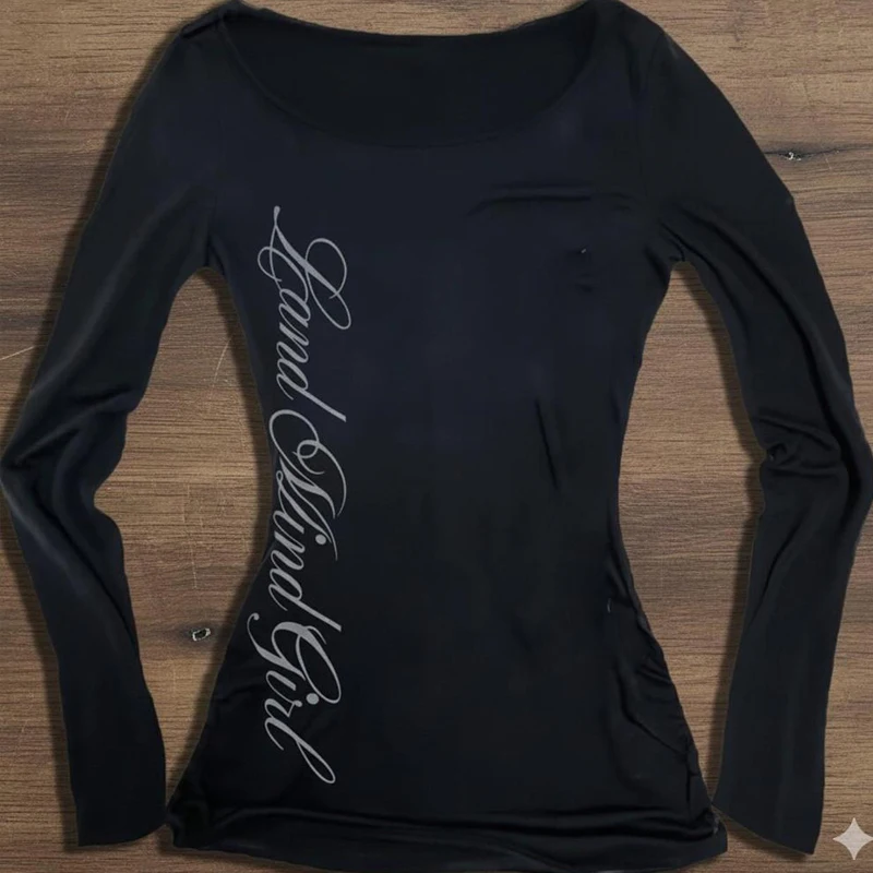 

Gothic trash letter printed women's long sleeved T-shirt casual slim fit sexy chic Emo girls' top Y2K Harajuku retro streetwear