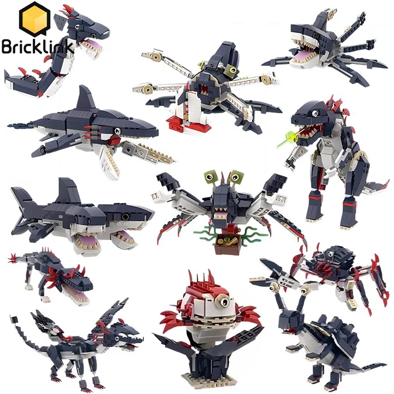 Bricklink Ideas Subnautica Monsters of the Deep 31088 Sea Hungry Shark World Creative Building Blocks Kid Toys Christmas Gift