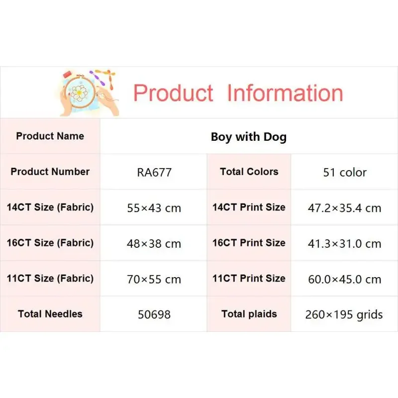 Boy and Dog DIY Cartoon Pattern Cross Stitch DIY Handmade Embroidery Aida 14CT 16CT 11CT Printed Canvas Fabric Embroidery Kits