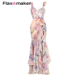 FLAXMAKER Floral Print One Piece Swimsuit and Mesh Splicing Sarong Summer Swimwear Women Beachwear