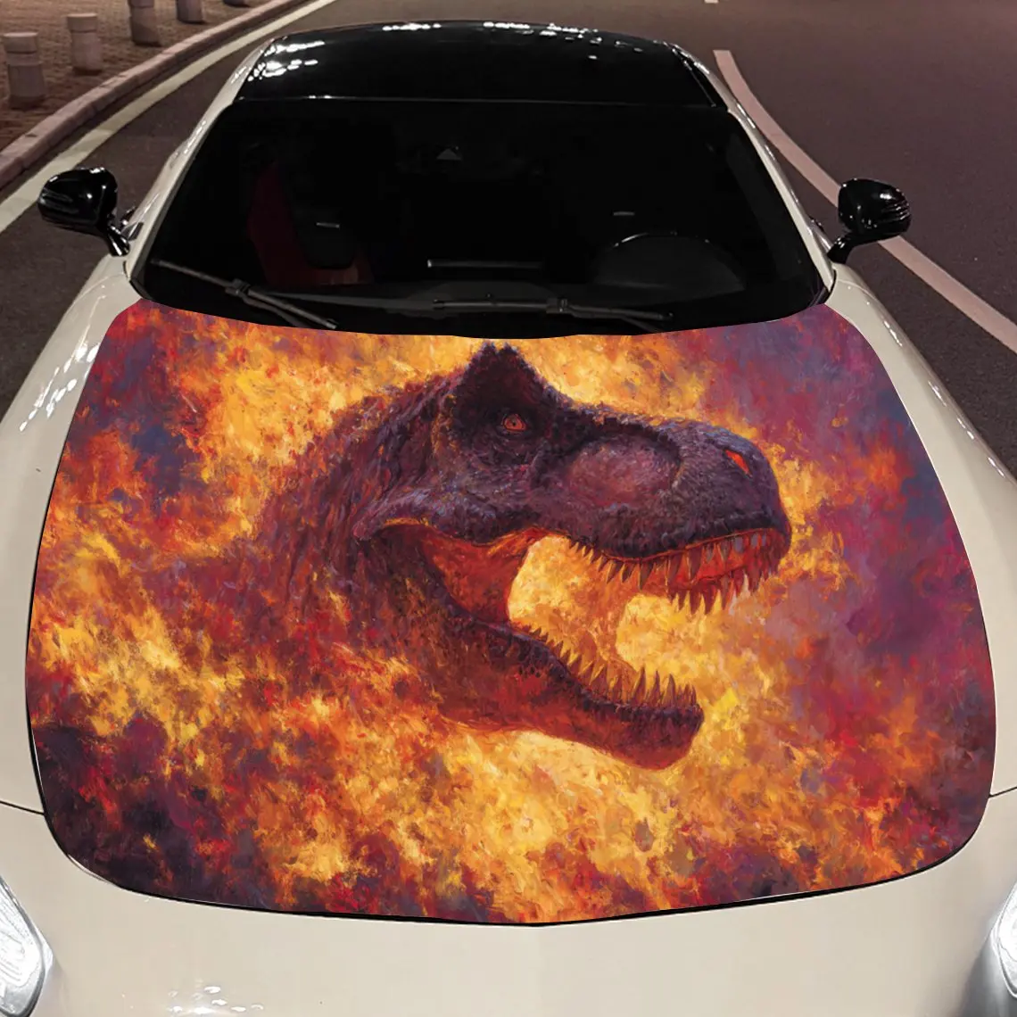 

Dinosaurs in the Flames Car Hood Vinyl Stickers Car Surface Protection Decal Car Decoration Cover Vinyl Wraps Waterproof Self-ad