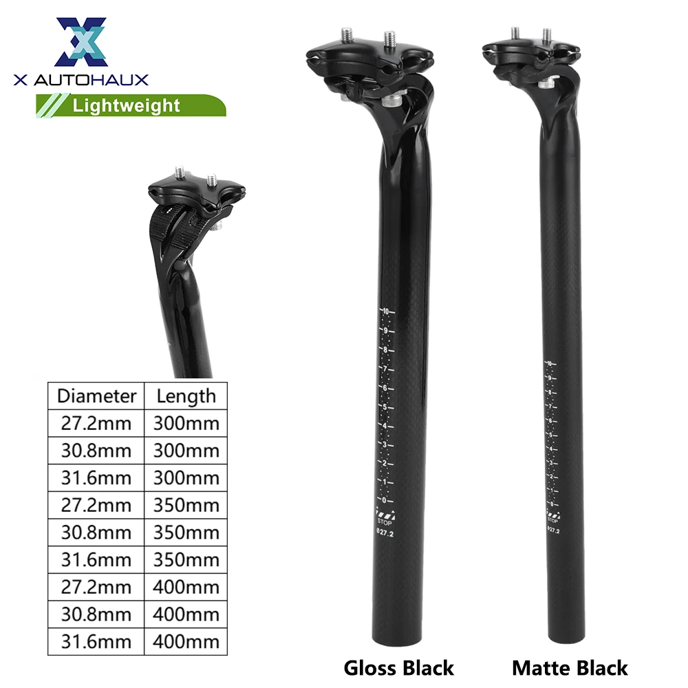 X Autohaux Bike Seat Posts 27.2x300mm 30.8x300mm 31.6x300mm 27.2x350mm 30.8x350mm Lightweight Post Seat Tube Black Carbon Fiber