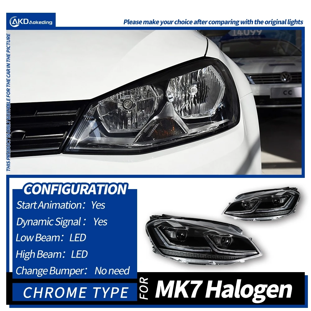 Vw Golf 7 mk7 2013-2017用のヘッドライト,交換用バッテリー,レンズ