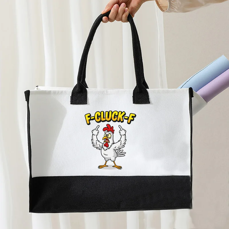 2026 جديد F-CAW-F الدجاج الكرتون نمط حقيبة يد كبيرة أبيض وأسود اللون منعت حمل حقيبة هدية حفلة هدايا السنة الجديدة صديقة #4