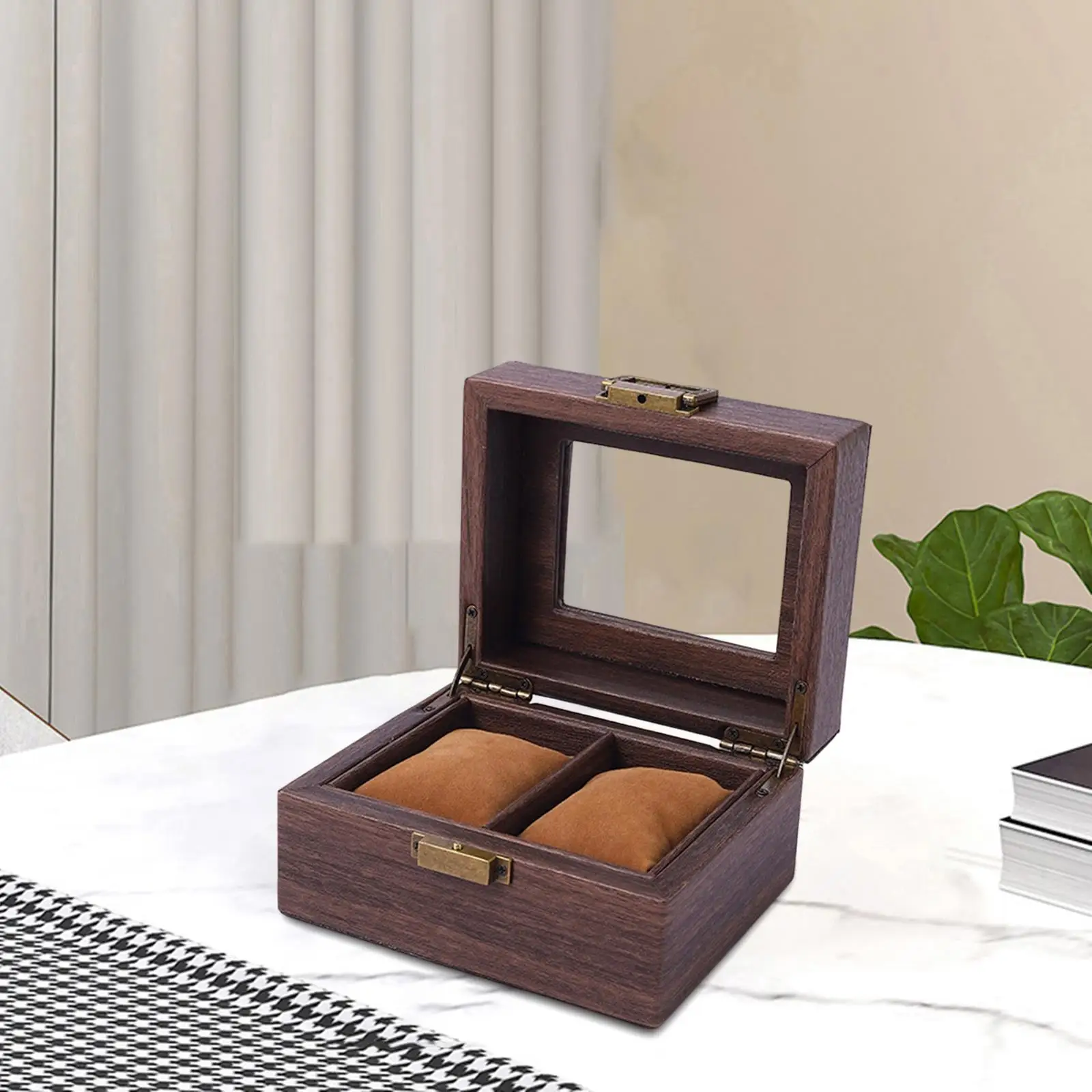 Watch Storage Box Showcase Locking Glass Top Wooden Dustproof Jewelry Display Watch Protection Travel Case Organizer Holder Gift