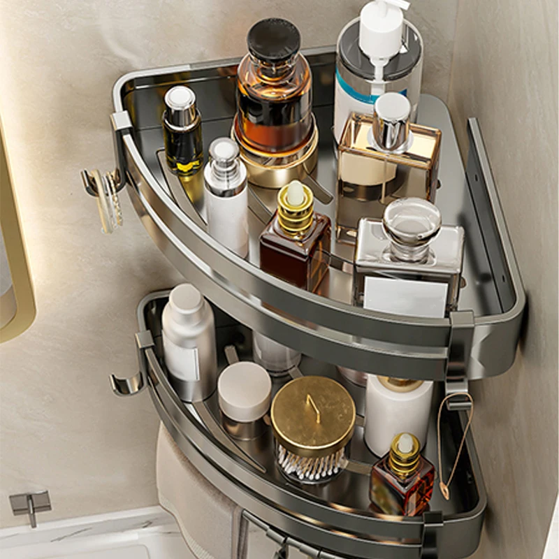 Bathroom Nail-Free Shelf Shower Corner Shelf Aluminum Shampoo Rack Shower Supply Storage Basket Bathroom Accessories