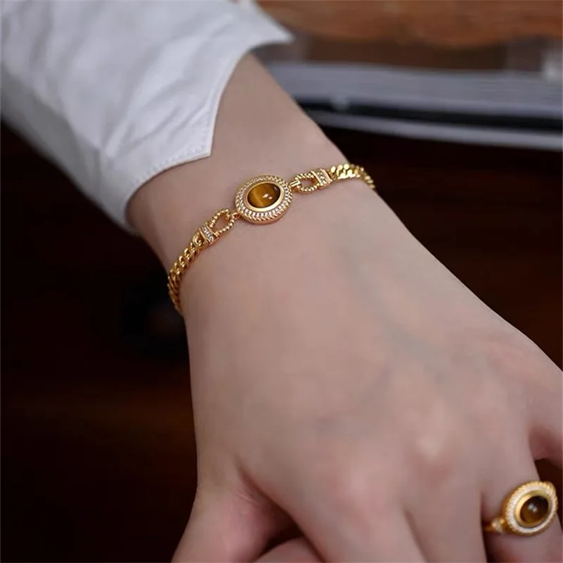 New Fashion, Light Luxury, High Grade Tiger Eye Stone Jewelry Bracelet Set, Women\'s Gift, Banquet Jewelry, 2023