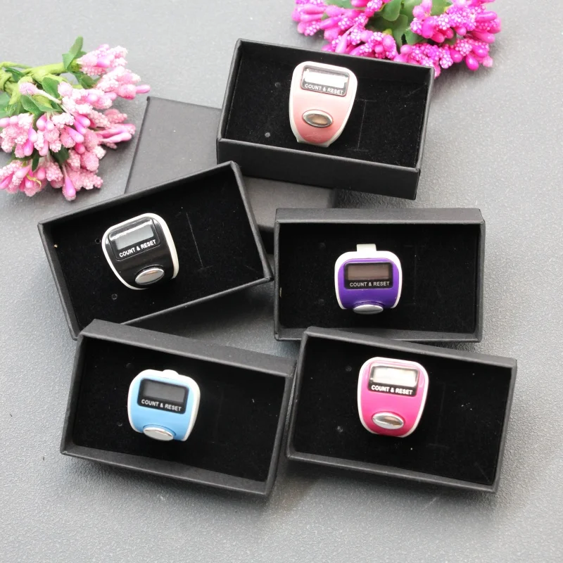 5Pcs Mixed Color Finger Tally Counter, Digital Ring Click Counter with Gift Box for Prayer Knitting Inventory Counting