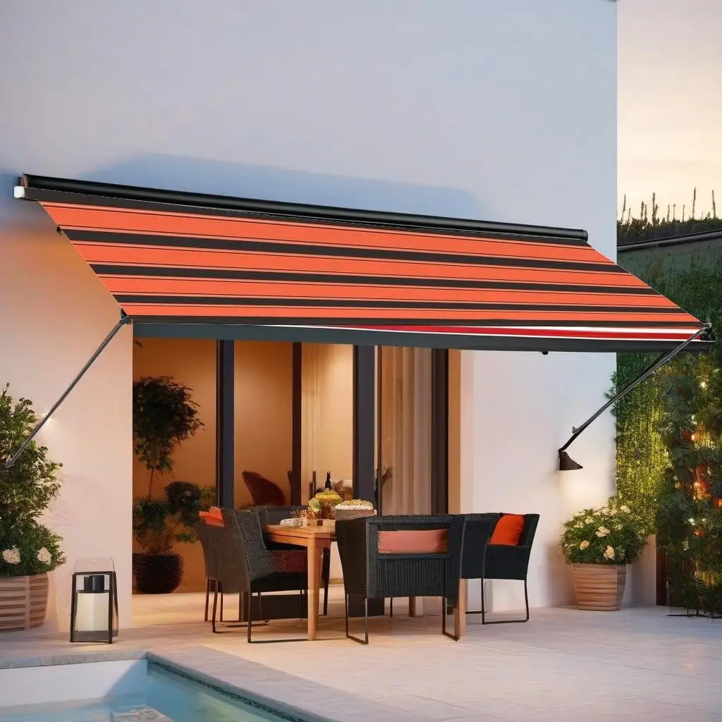 300x150 cm Retractable Awning with LED Lights - Stylish Orange & Brown Outdoor Canopy