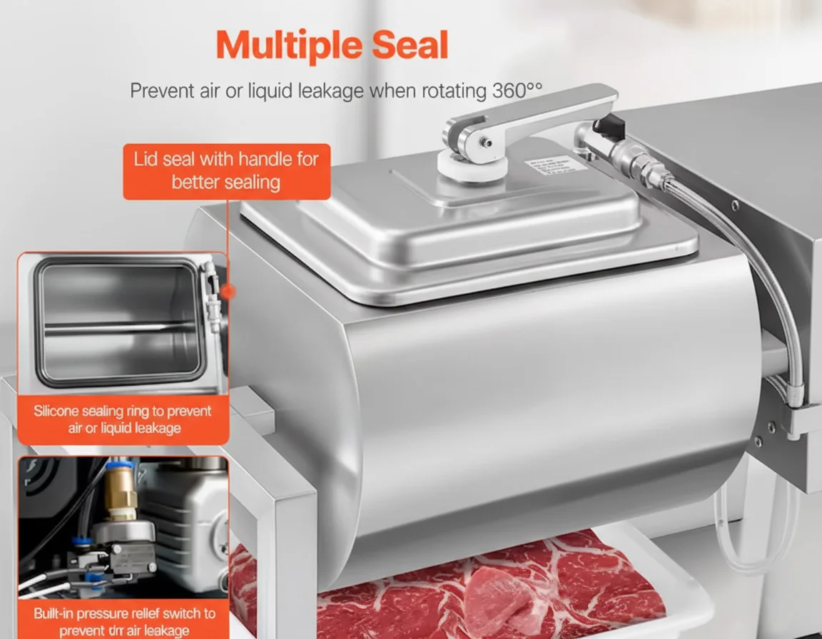 Stainless Steel Tumblers Curing Machine Vacuum Tumbler Marinator Food Marinating Machine Bidirectional Rotation